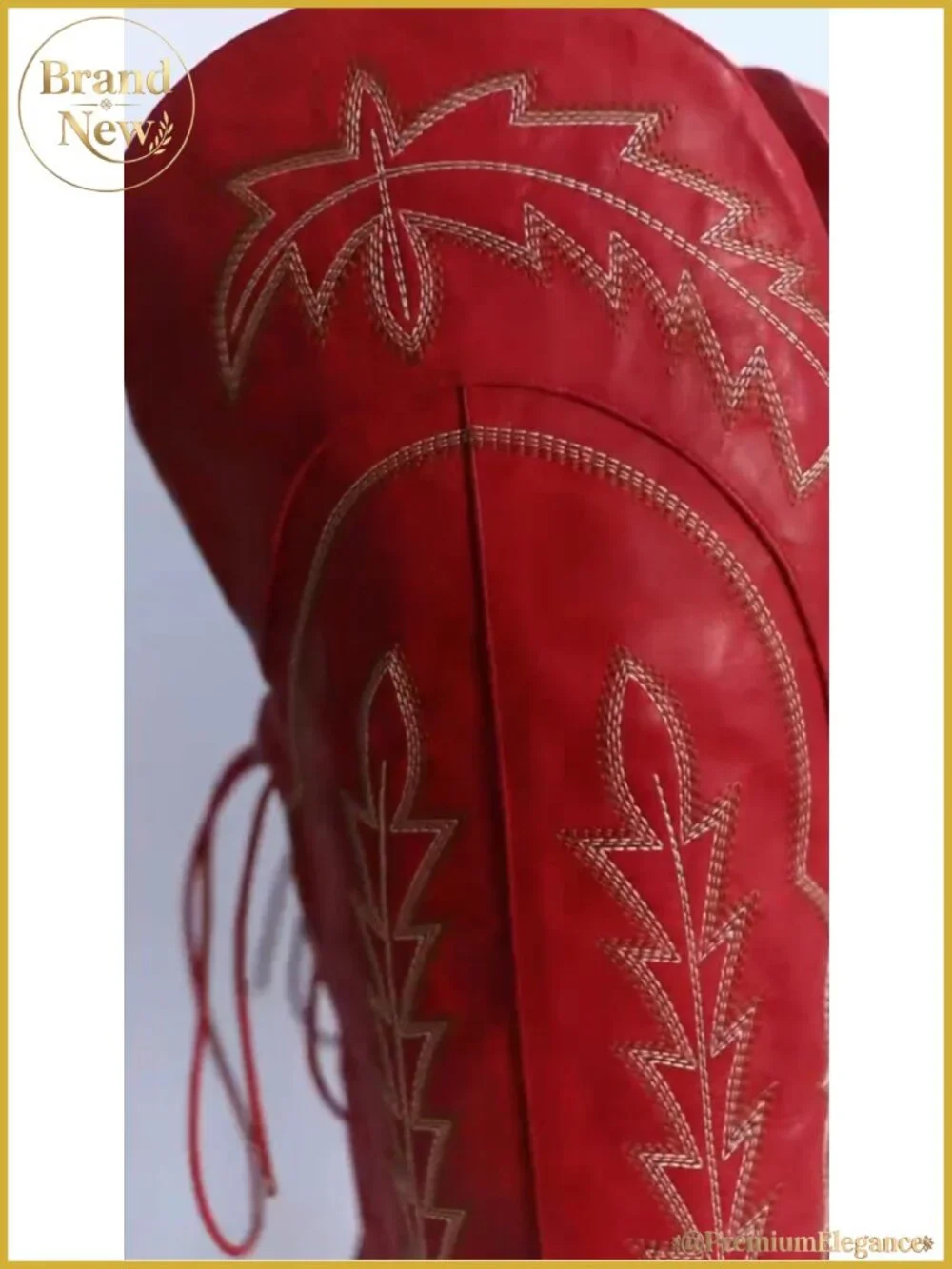 Faux Leather Thigh High Cowboy Boots Chunky Heel Embroidered Western Style